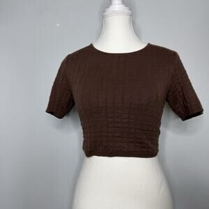FP Beach Free People Brown Textured Crop Top Womens XS Short Sleeve